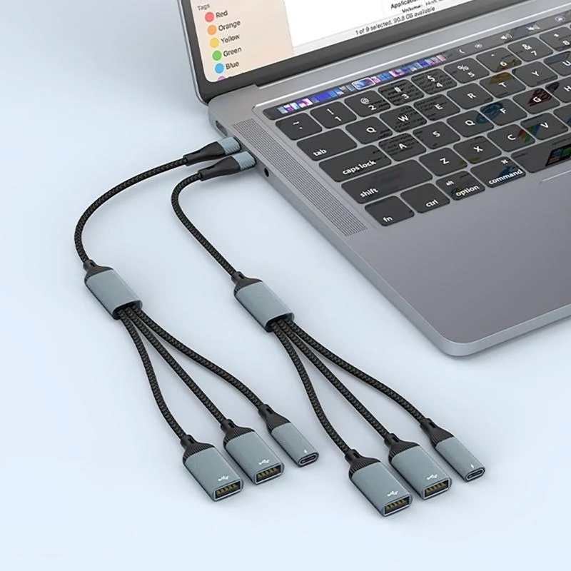 090F USB C Splitter Adapter 60W Power and Data Hub для ноутбуков и наушников