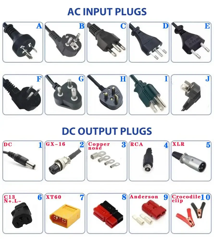 Chargeur de batteries hybrides rechargeables LiFePO4, 2000W, 12V, 50A, 24V, 36V, 40A, 48V, 30A, 60V, 25A, 72V, 20A, 84V, 15A