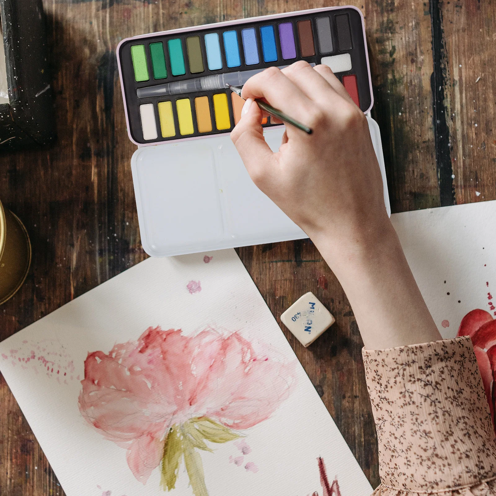 

1Set Portable Multi-Function Watercolor Set Highly Concentrated Colors Compact Design for Indoor Outdoor Art Projects