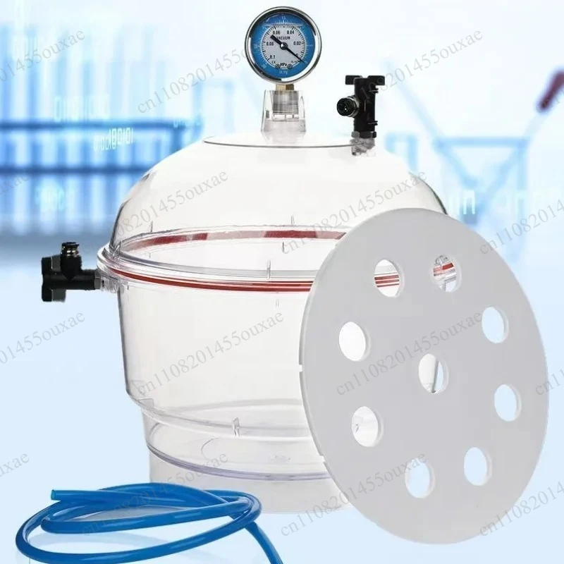 250mm Polycarbonate Vacuum Desiccator Jar Pressure Gauge Double Ball Valve Lab Vacuum Drying Storage Container