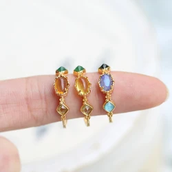 LAMOON Vintage Natural Amber Ring For Women Citrine Peridot Gemstone Rings 925 Sterling Silver K Gold Plated Dropshipping RI175