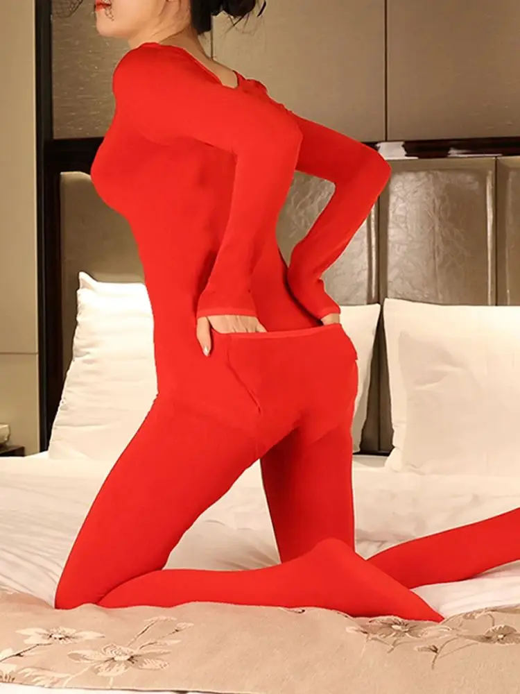 

Unisex Autumn Winter Back Open Bodystocking Without Thin Thick Fleece Catsuit Bodysuit Tights Leotard Conjoined Jumpsuit Unitard