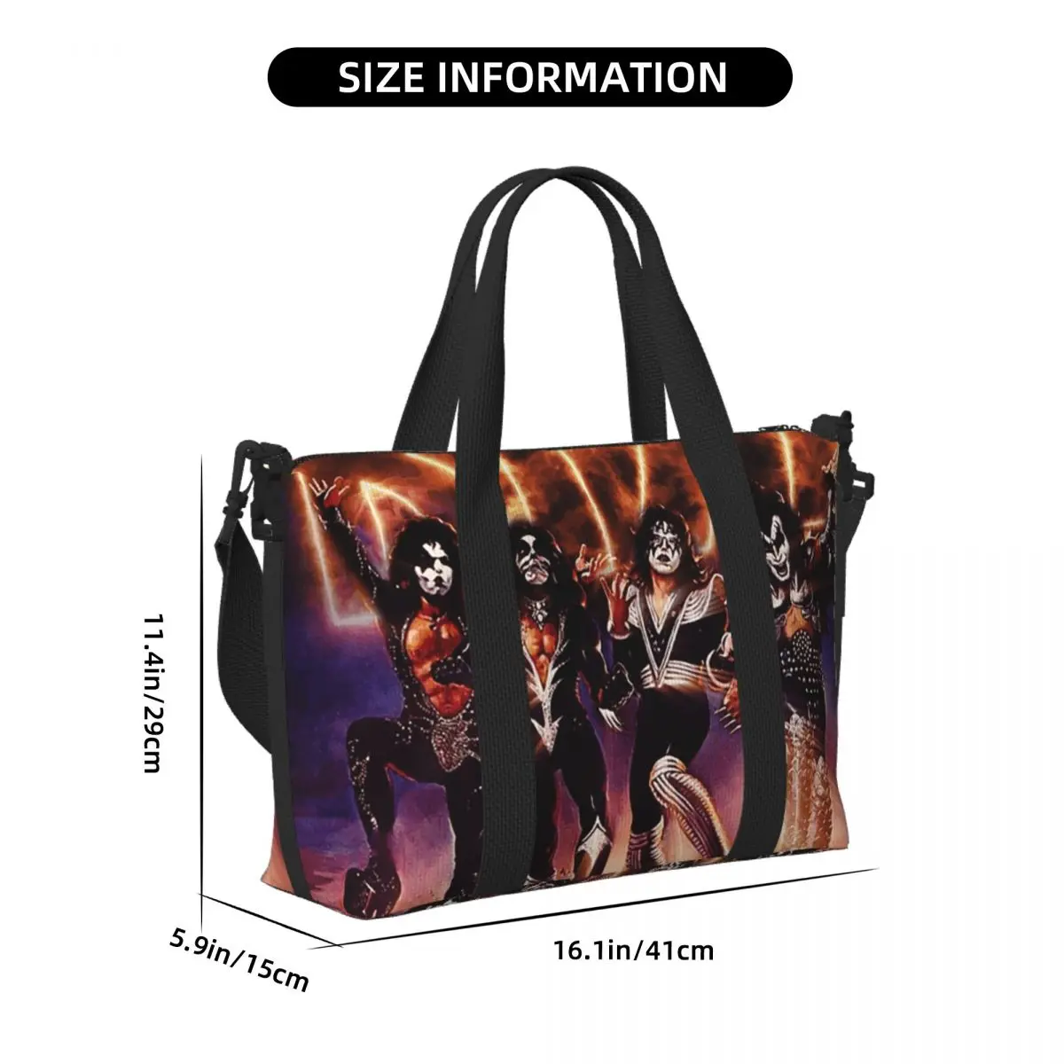 KISS The Band – Destroyer Fire Log Strand-Reisetasche, große Kapazität, Tragetaschen für Fitnessstudio, Sport, Frauen, Einkaufen, Reisetasche, Umhängetasche