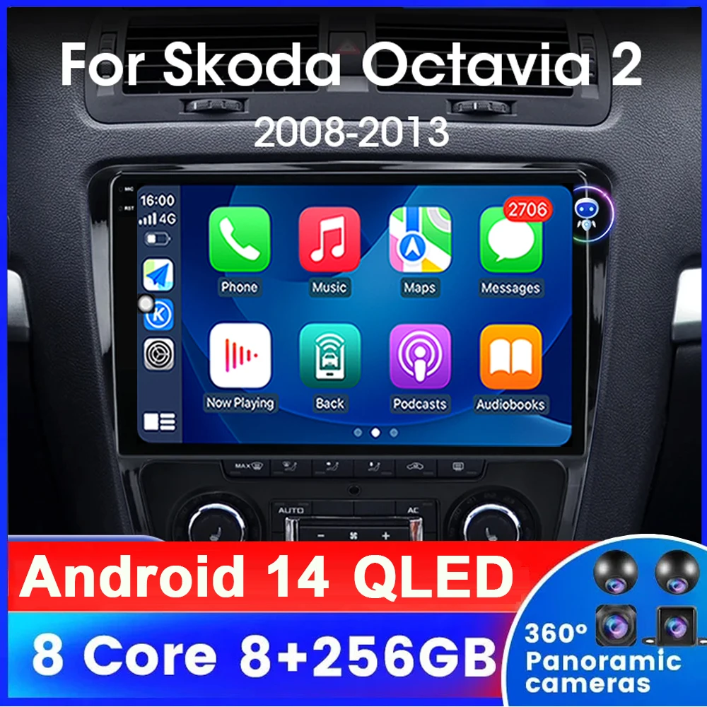 

Автомагнитола на Android 14 для SKODA Octavia 2 A5 2008-2013, мультимедийный видеоплеер с GPS-навигацией, Wi-Fi, 4G, DSP, QLED, BT