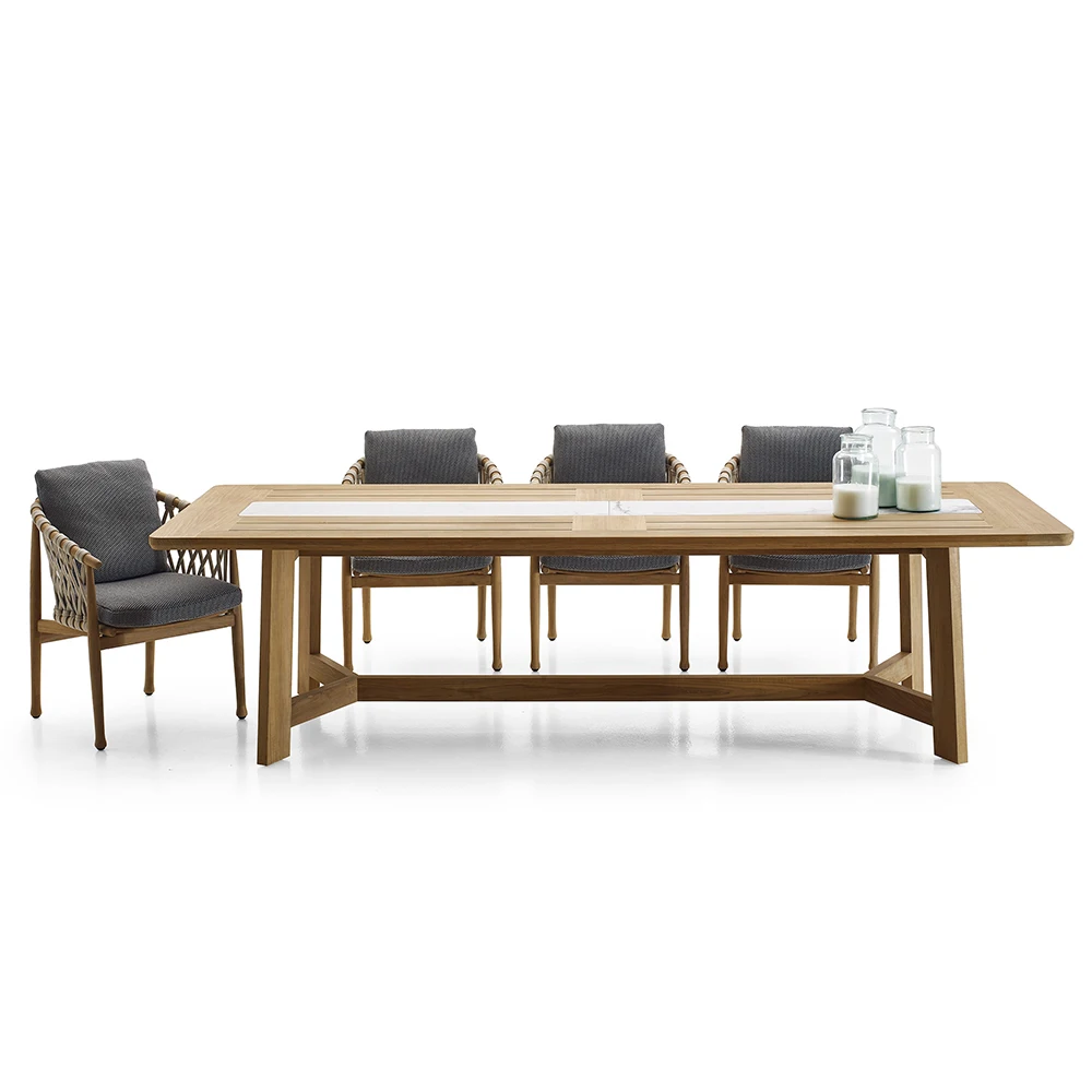 

Fast Food Restaurant Outdoor Furniture Teak Wood Outdoor Furniture Dining Table Sets for Outdoor 6 People