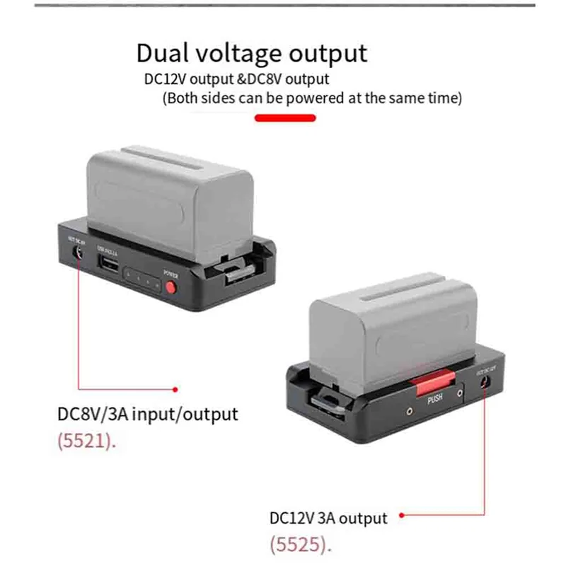 AT41 NP-F Caricabatteria Piastra adattatore batteria in metallo USB DC12V DC8V Uscite DC 1/4 pollici per NP-F970/F950/F930/F770F750/F570 Easy T