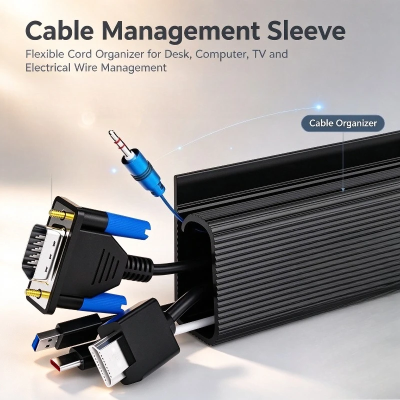 Punch Free PVC Wiring Duct Desk Cable Management Raceway Surface Mounted Wire Collection Box Computer Cable Organizer