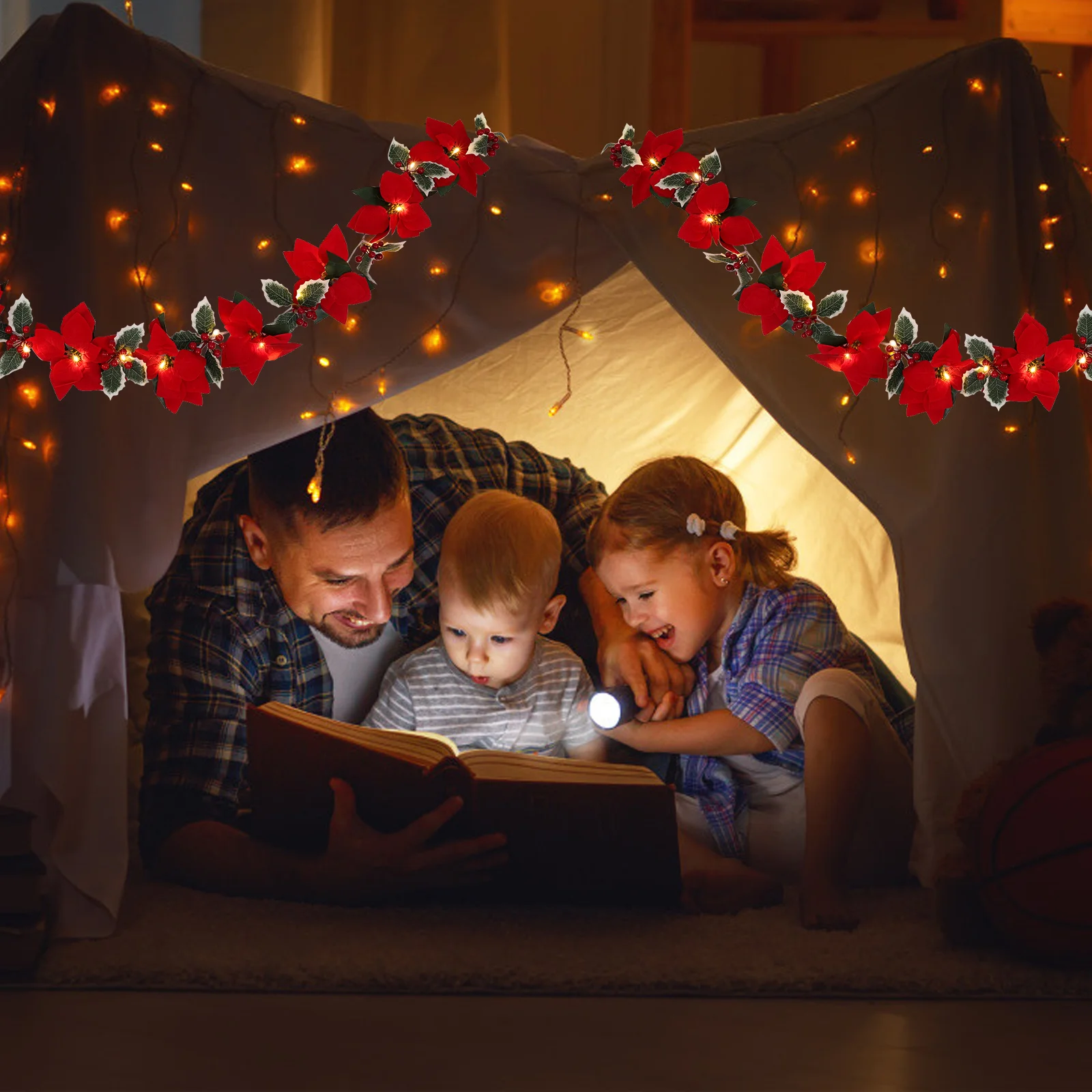 

Christmas Wreath Lamp String Red Flowers Decorative Garland Versatile Use Home Activity Spots Environmentally Friendly