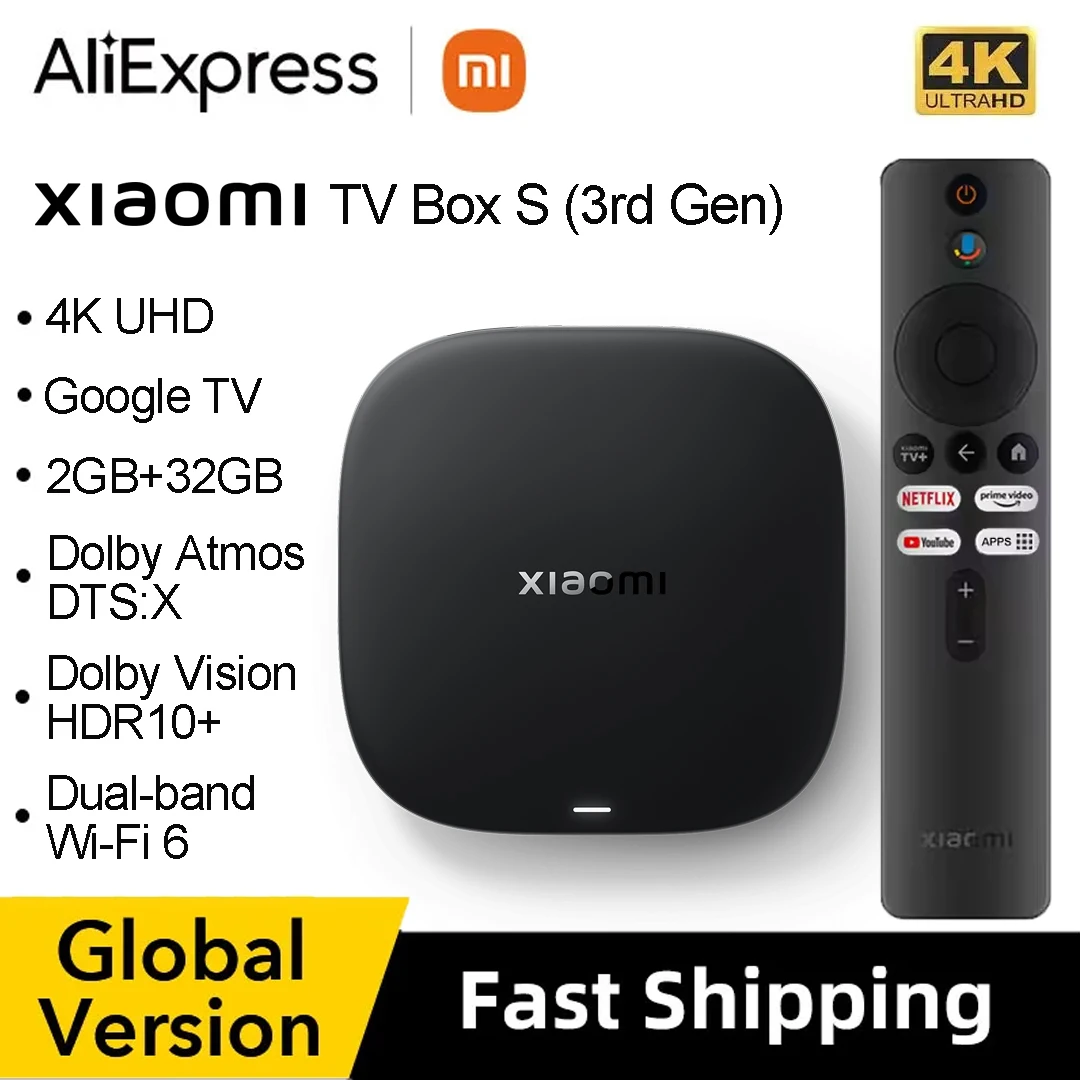 Xiaomi Mi TV Box S 3rd Gen Global Version Bluetooth 5.2 4K UHD Wifi6 2GB 32GB Google TV Google Assistant Smart Media Control