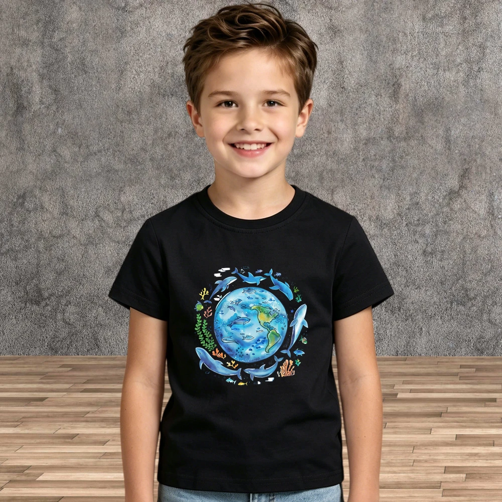 Toddler Boys Girls Blue Whale T-Shirt Summer Various Sea Creatures Print Short Sleeve Tees Shirt