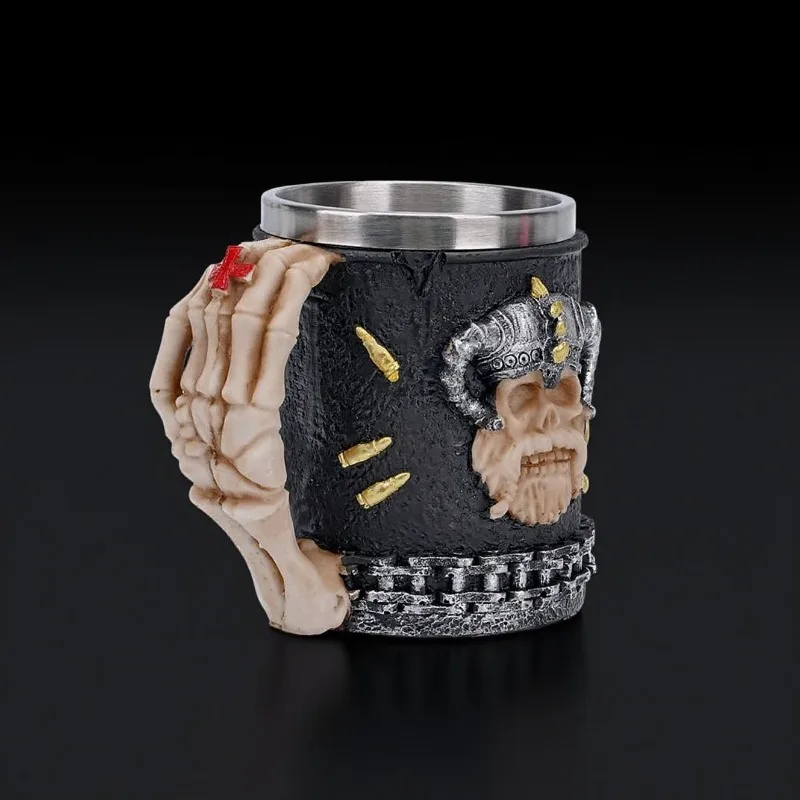 Medieval Vintage Viking Skull Stainless Steel Coffee Mug Creative Bar Wine Mug Beer Mug