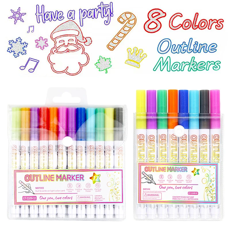 Marker Pen For Highlight, Double Line Marker Pen Set Glitter Gel Sparkle Markers, Colorful Shimmer Markers Pens