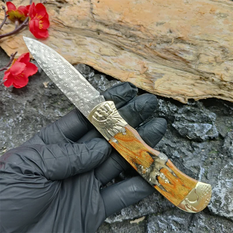 Damascus steel outdoor a folding knife sharp high hardness meat knife Mongolian knife knife fruit knife convenient self-defense