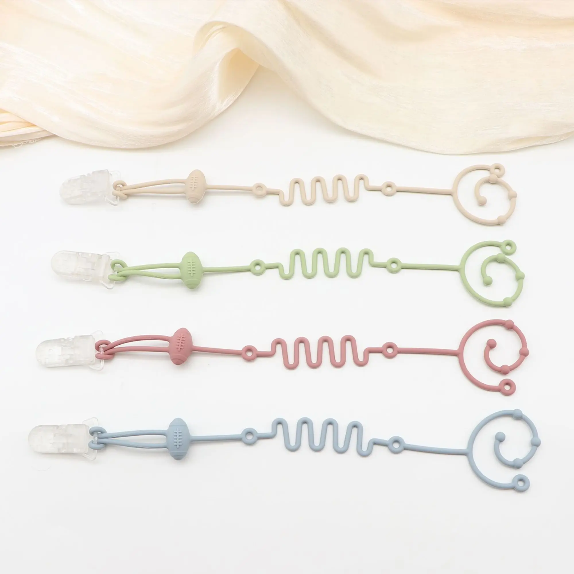 4-Piece Silicone Pacifier Clip, Teething Pacifier Holder Clip, Baby Pacifier Strap/Chain, Suitable for Toy Teething Devices