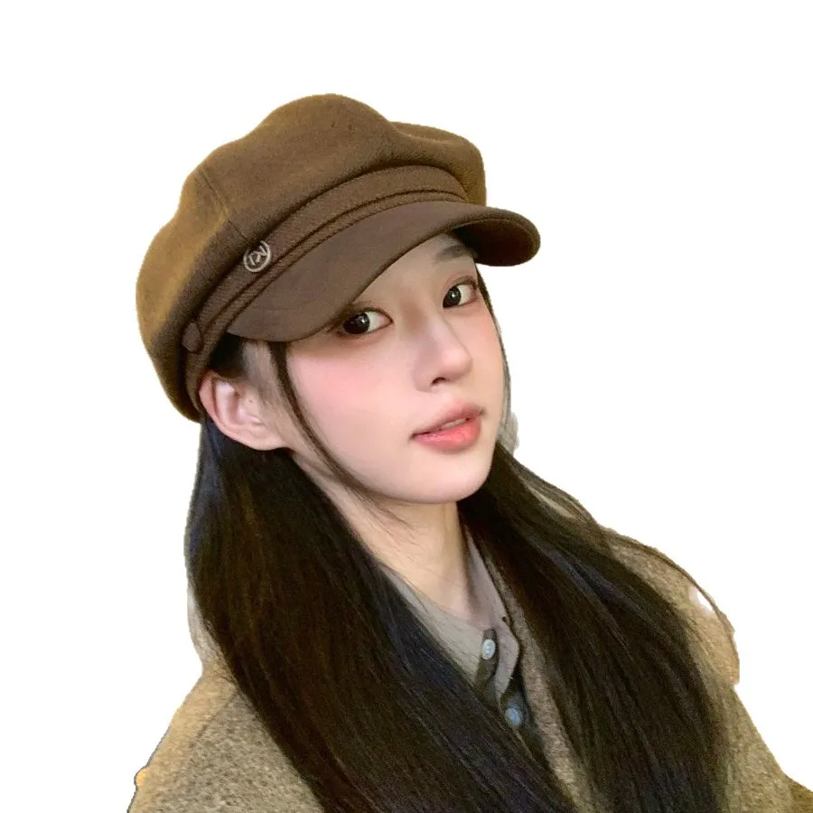 

Осенне-зимняя шерстяная восьмиугольная шляпа, детская новая замшевая шляпа художника с полями, студенческая кепка с буквами в стиле ретро
