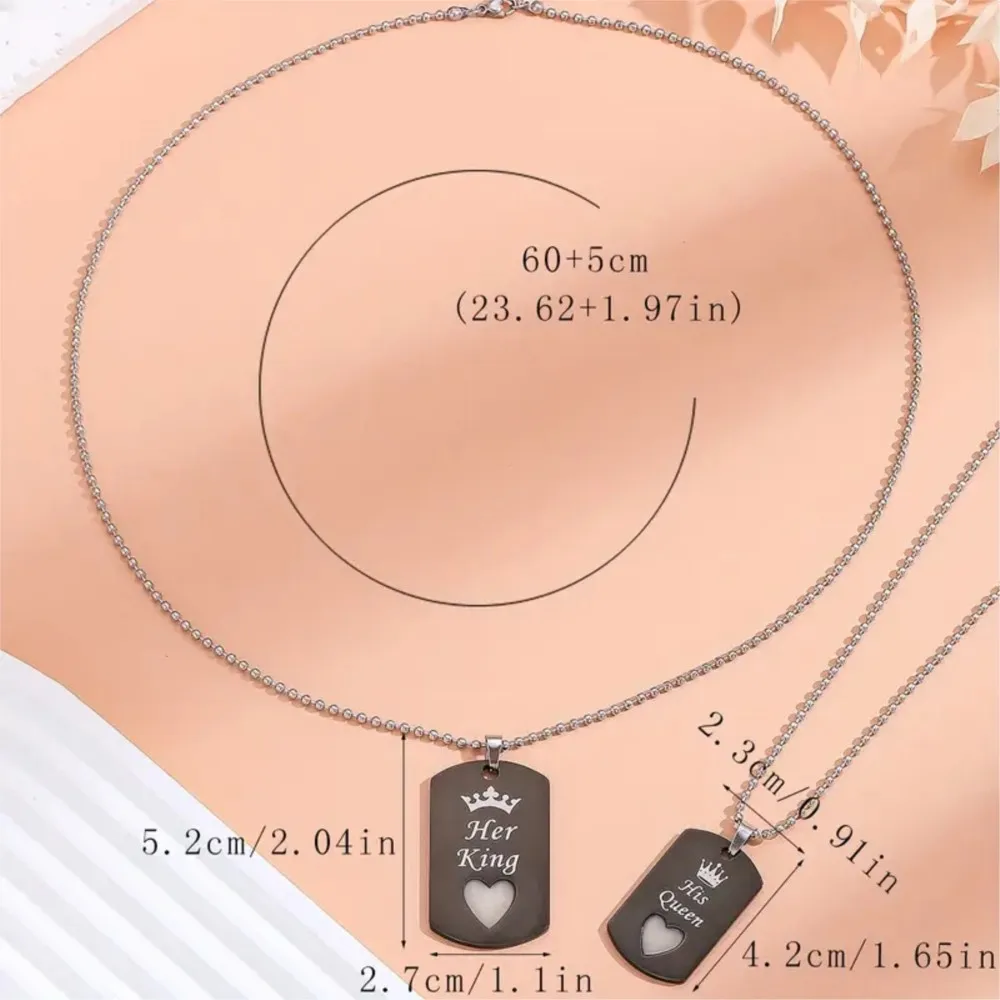 الفولاذ المقاوم للصدأ مضيئة الحب القلب لها الملك وله الملكة تاج قلادة قلادة للنساء زوجين قلادة مجوهرات هدايا