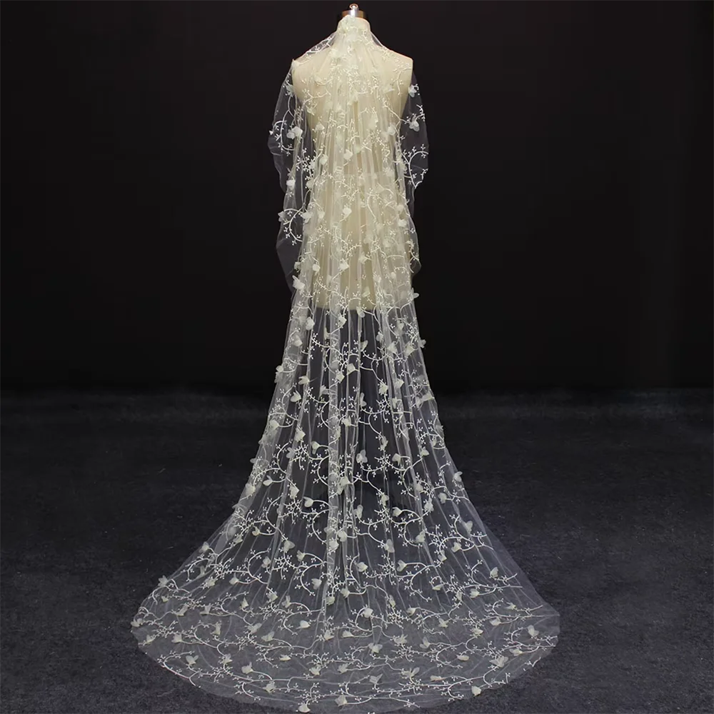 

Customized Real Photos 1 layer 2 Meters Flower Champagne Wedding Veil with Comb Beautiful Bridal Veil Wedding Accessories