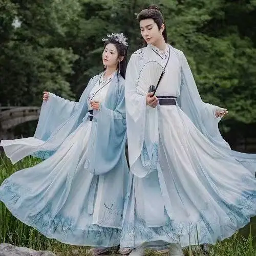 

Original Fairy Beast Printing Hanfu Men Women Traditional Chinese Cross Collar Long Robe Halloween Event Martial Cosplay Costume