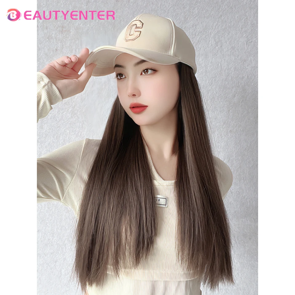 Hat wig one female spring and summer Joker fashion visor Cap straight hair online celebrity black long straight full head