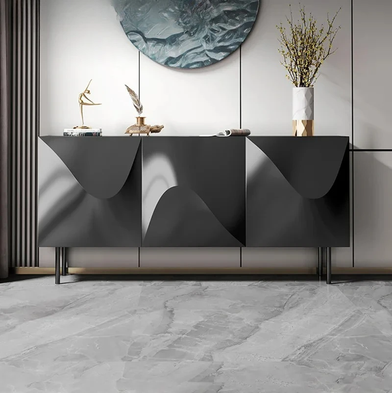 

B Modern tea cabinet, living room, dining side cabinet, Italian minimalist light luxury creative design, black paint