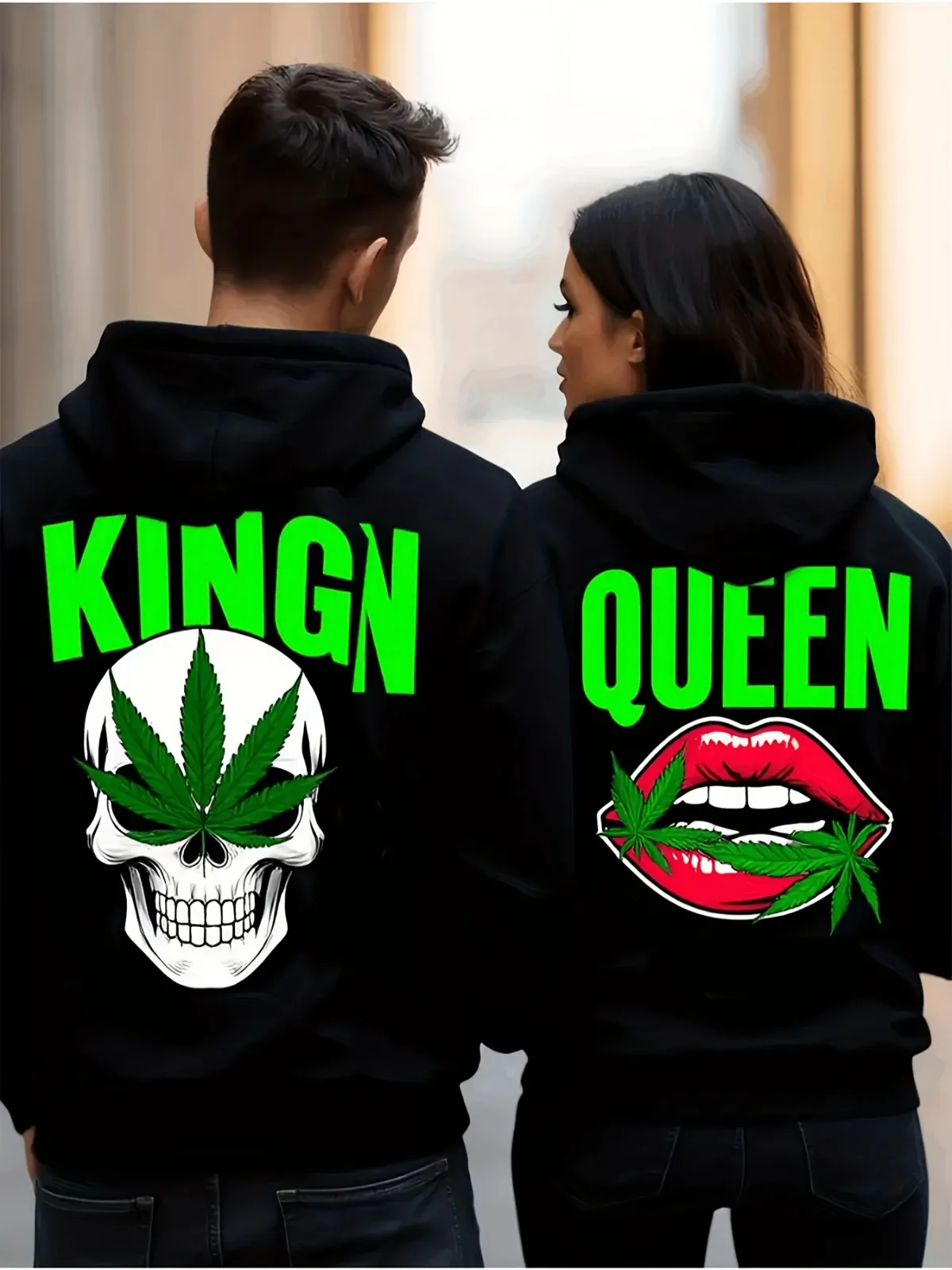 

1 шт. [парный стиль] повседневные толстовки с узором «KINGN QUEEN», одинаковые толстовки для пар, удобные свободные толстовки в подарок на День святого Валентина