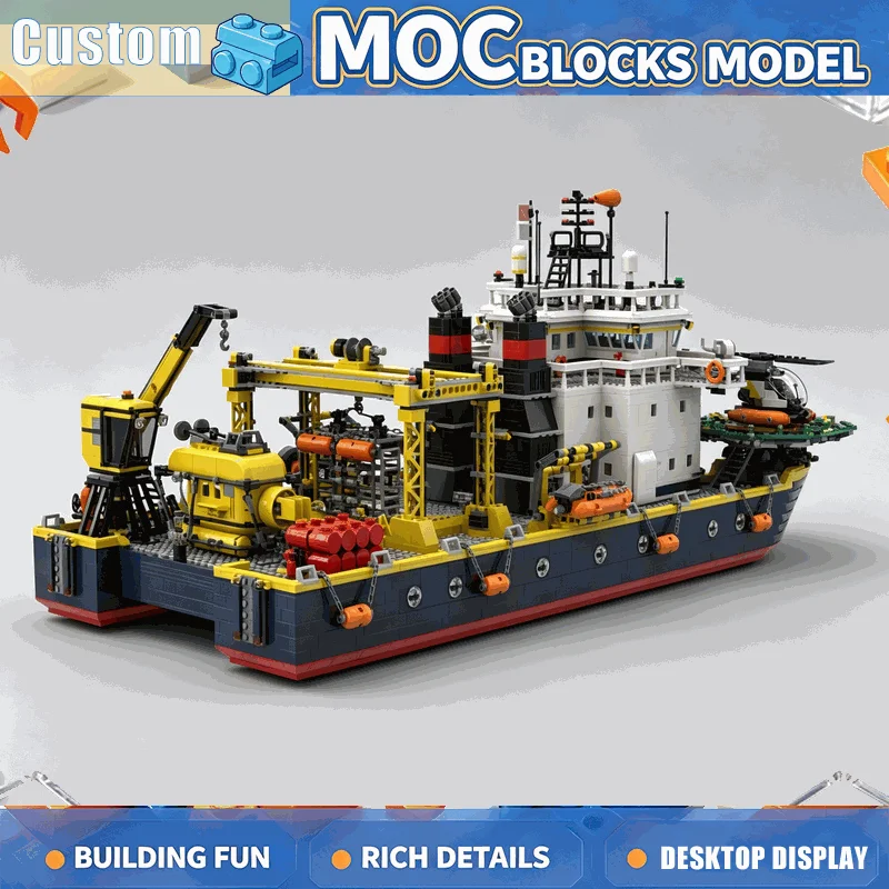 8200PCS Catamaran Research Vessel Ship MOC Building Blocks Custom DIY Ocean Exploration Boat Assembly Collection Display Gifts