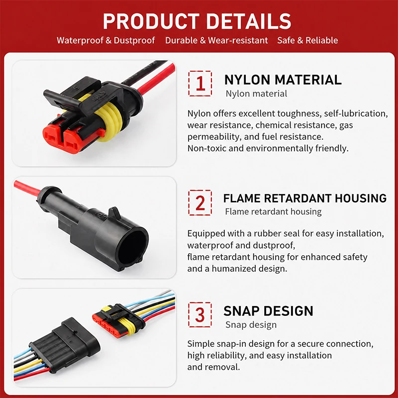 6Pin Waterproof AMP Automotive Connector 18AWG Male Female Plug Socket Wire Quick Disconnect Car Truck Motorcycle