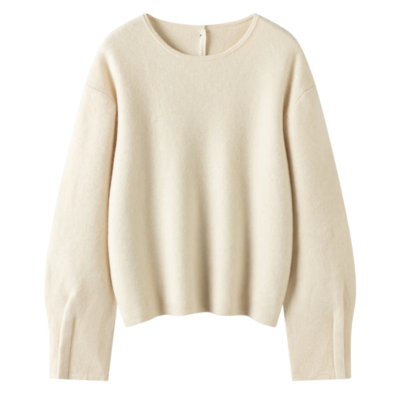 

Women's 100% Cashmere Cardigan O-neck Long Sleeve Loose Cashmere Autumn Winter Office Lady Chic Simple Style Knit Clothes Tops