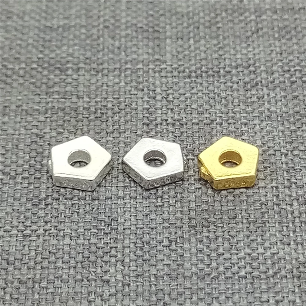 10 Pieces 925 Sterling Silver Pentagon Spacer Beads in Gold Plated or Rhodium Finish