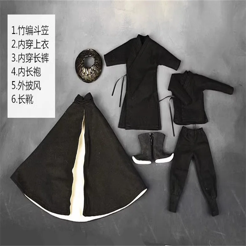 1/6 Soldier Ancient Costume Hooded Armed Escort Cloak Bamboo Hat Shoe Model Accessories For 12'' Action Figure Body In Stock