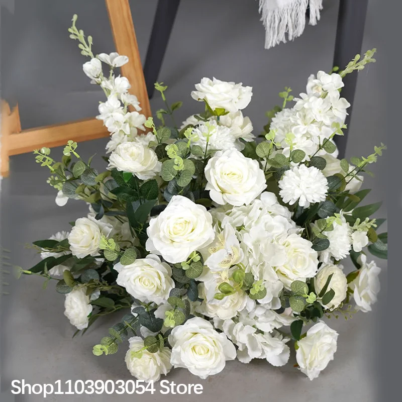 Künstliche weiße Rosen-Hyazinthen-Tischdekoration, Blumenball, weißer Hochzeitshintergrund, Deko-Event, Bodenblume, Party-Requisite – Detail 4