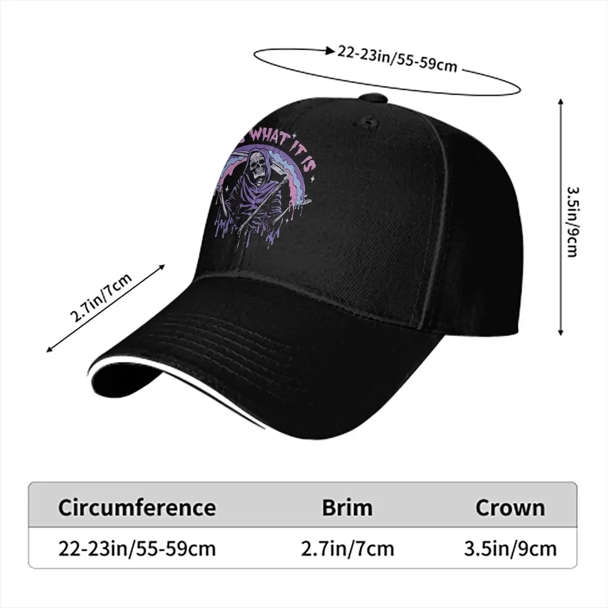 Washed Men's Baseball Cap Death It Is What Pastel Goth Grim Reaper Drip Trucker Snapback Caps Dad Hat Mexican Skull Hats