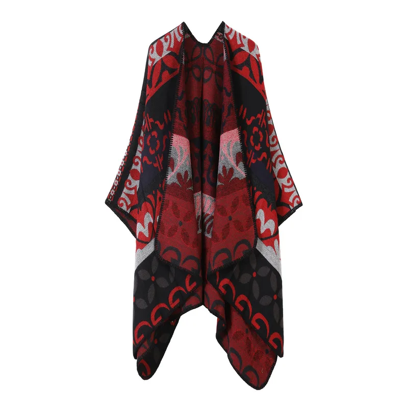 New shawl, European and American fashion scarf, knitted jacquard pattern, split design, cape style