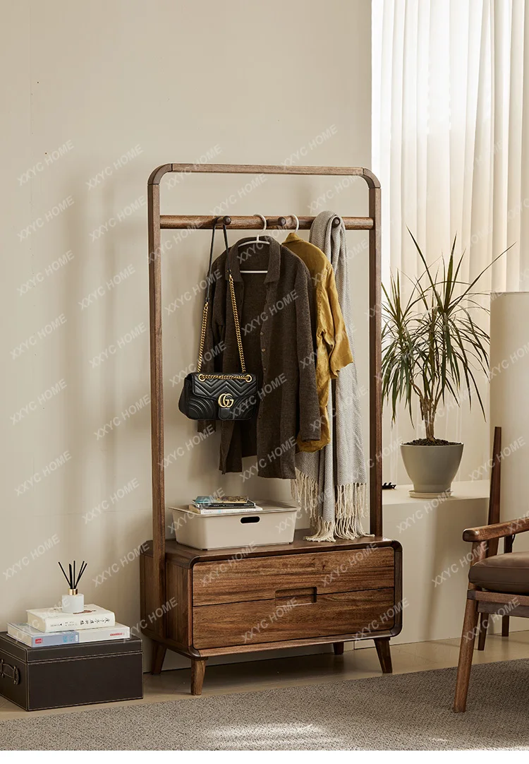X-S Black walnut solid wood coat rack floor-to-ceiling home bedroom living room wooden storage cabinet Nordic HG