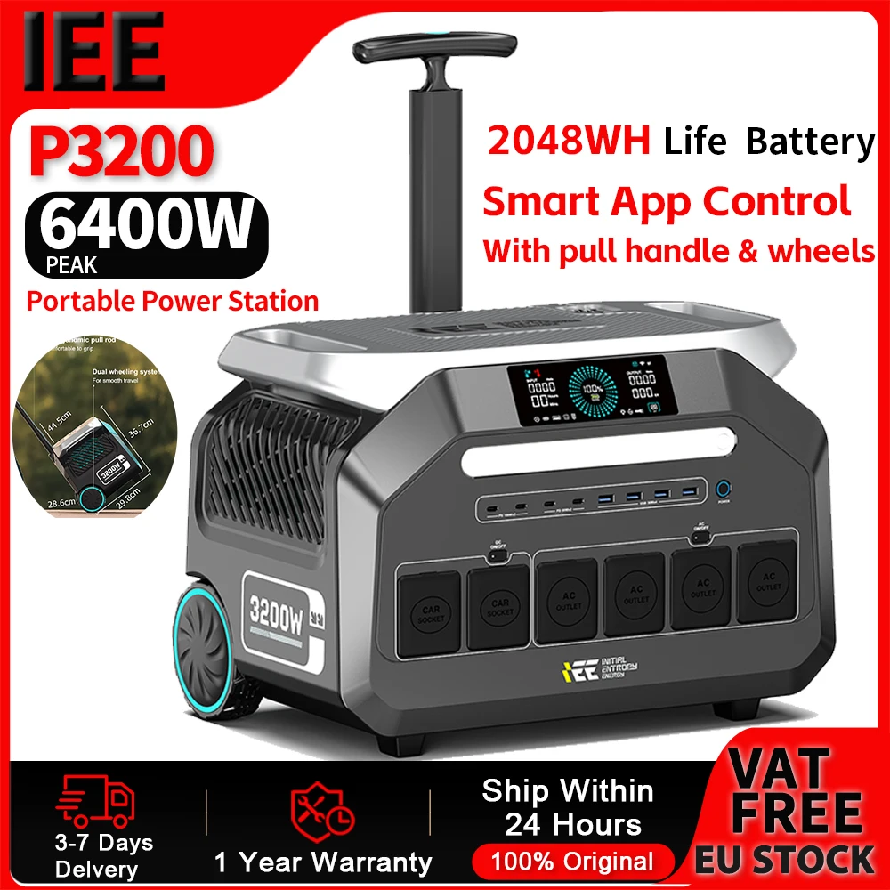 IEE P3200 Tragbare Powerstation 2048Wh Akku mit 6400W Spitzenleistung und Smart-App-Steuerung für Outdoor-Camping, Wohnmobile, Zuhause und USV