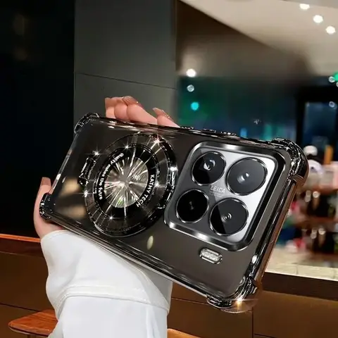 Phone Case For Xiaomi Redmi A5 A4 A3 Note 12 11 10 9 Pro 12C 10C 9 9A 9C 9T Magnetic Holder Stand Plating Clear Shockproof Cover