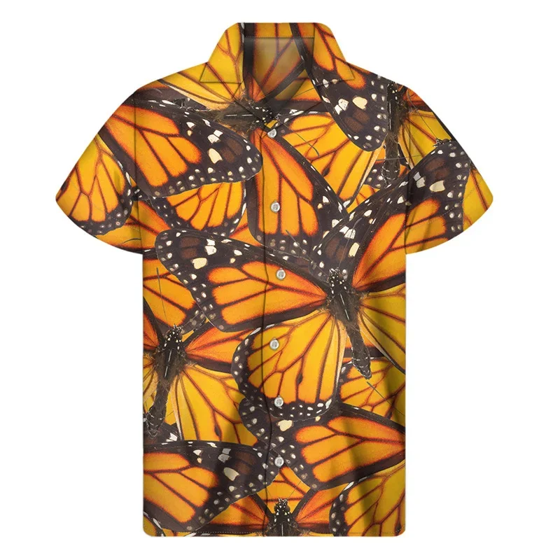 Colorful Butterfly Pattern Lapel Shirt For Men Insect 3D Print Hawaiian Shirts Short Sleeve Tops Harajuku Fashion Button Blouse