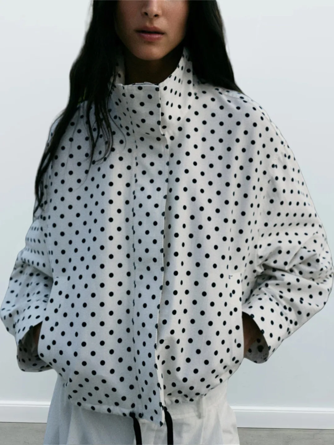 

Новое осеннее поступление, женская верхняя одежда Long Sve Bubble irt в горошек Ele Simple Faion, женская Jaet Commute Sle