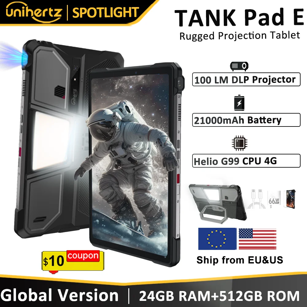Unihertz 8849 TANK PAD E Rugged Tablet with Projector Android 21000mAh 120Hz 50MP Camera 24GB 512GB 66W 10.95 inch Phone Tablet