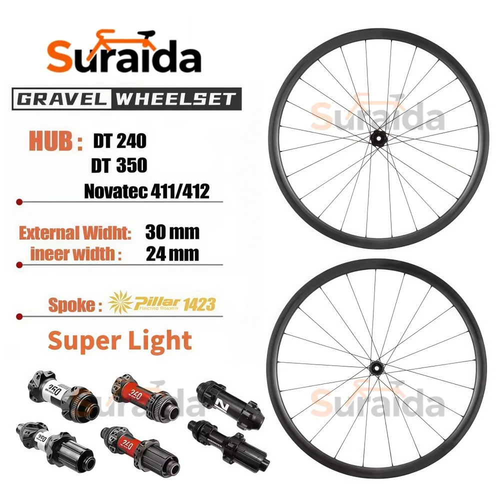 

2026 New Suraida 700c Carbon DISC Wheelset DT350 DT240 Hubs Pillar 1423 Super Light 30mm Tubeless Hook Rim Road Gravel Wheels