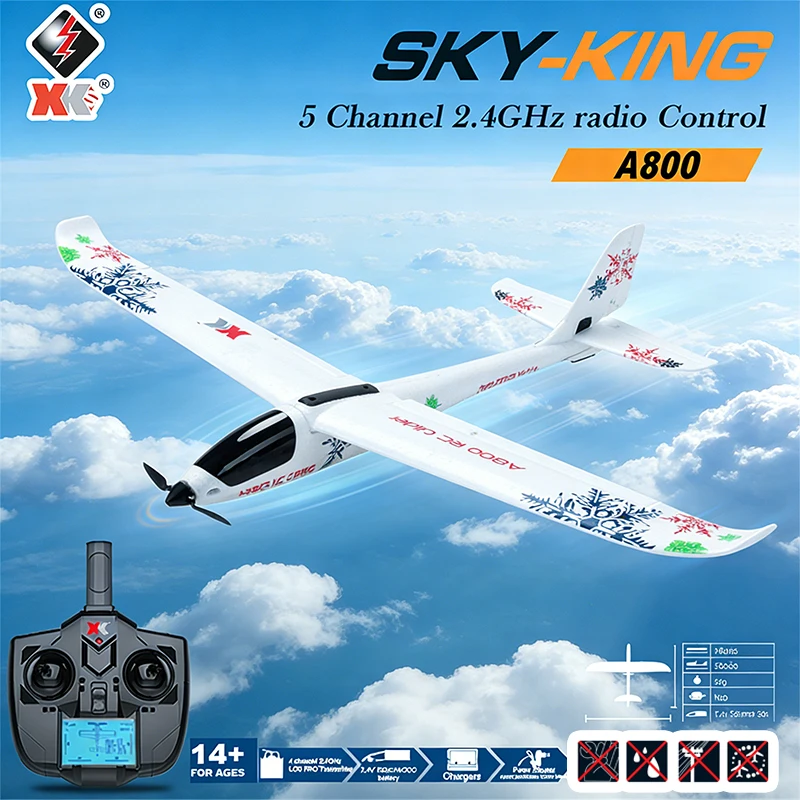 

Радиоуправляемый самолет Wltoys XK A800 2.4G 5CH с гироскопом, модель Sky King, самолет с фиксированным крылом, планер с функцией Push-speed, версия RTF, подарок для детей и взрослых