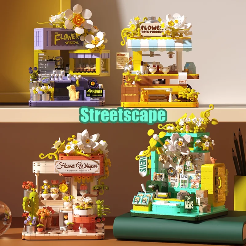 

Flower Store Building Blocks Colorful Streetscape Assembling Model Toys Desktop Decoration Puzzle Birthday Gifts for Kids