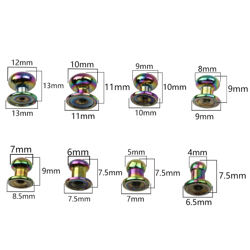 10pcs Colored Sam Brown Browne Buttons Screwback Round Head Ball Post Studs Nail Rivets Leather Craft Hardware Accessories