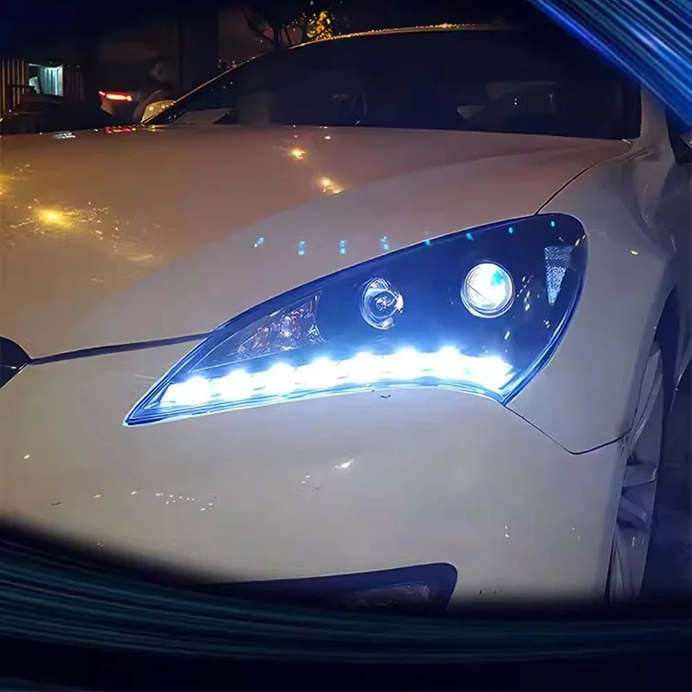Led مجموعة مصابيح أمامية ل 09-11 هيونداي روينز كوبيه النهار تشغيل ضوء بدوره إشارة اكسسوارات السيارات 2 قطعة