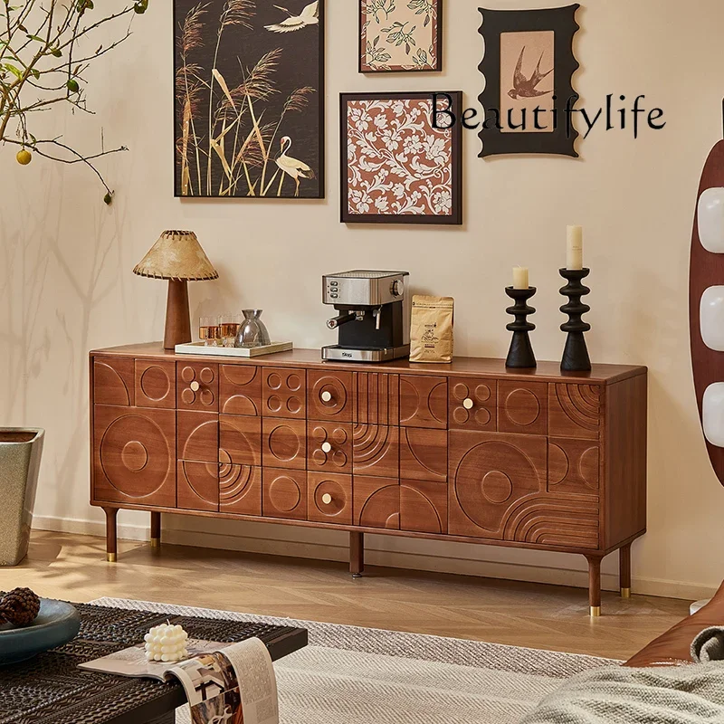 

aMedieval style dining side cabinet solid wood Nordic simple entrance cabinet living room partition designer storage