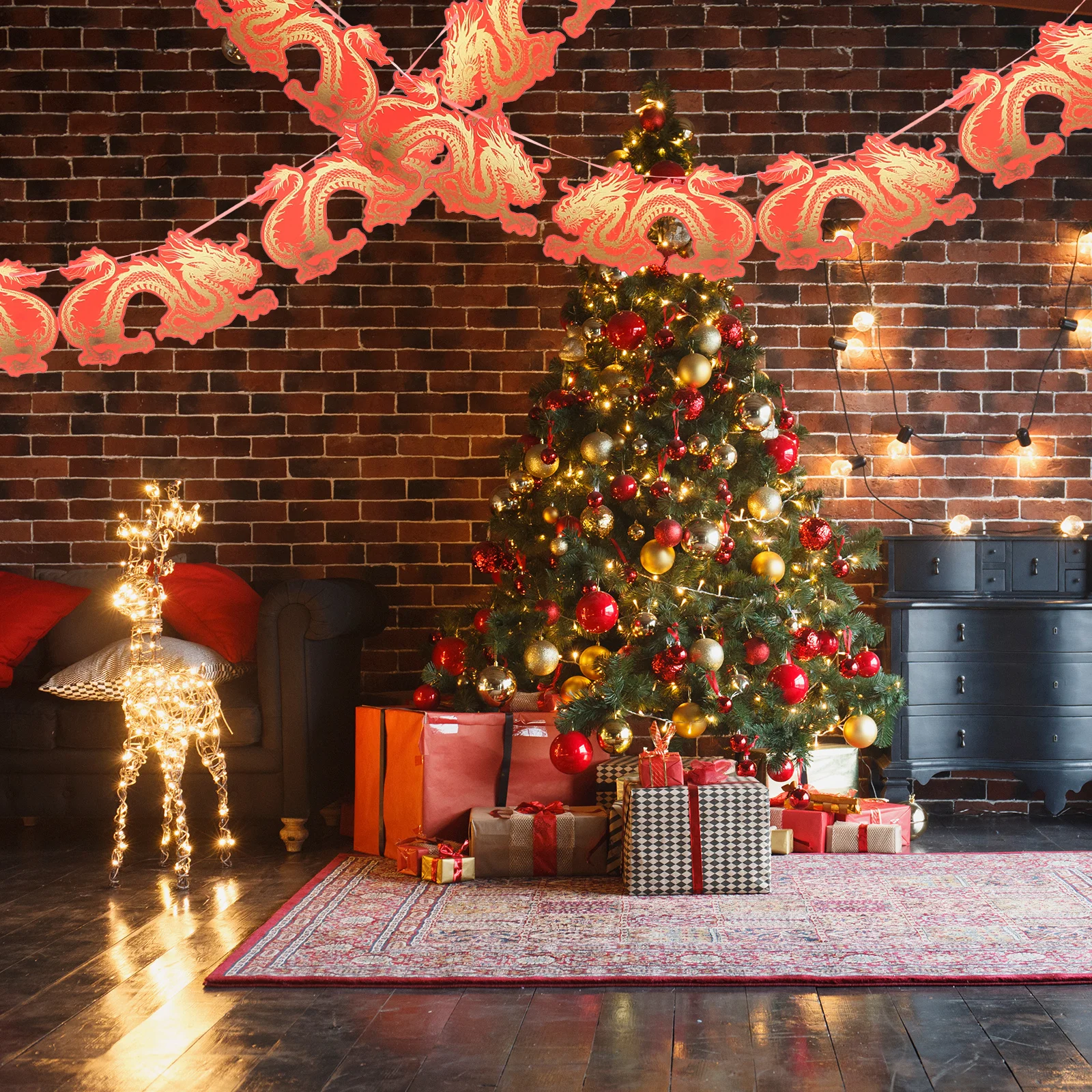 

Chinese New Year Banner Hanging Decoration Year of Dragon Party Supplies Festive Banner Garland Spring Festival Party Ornament