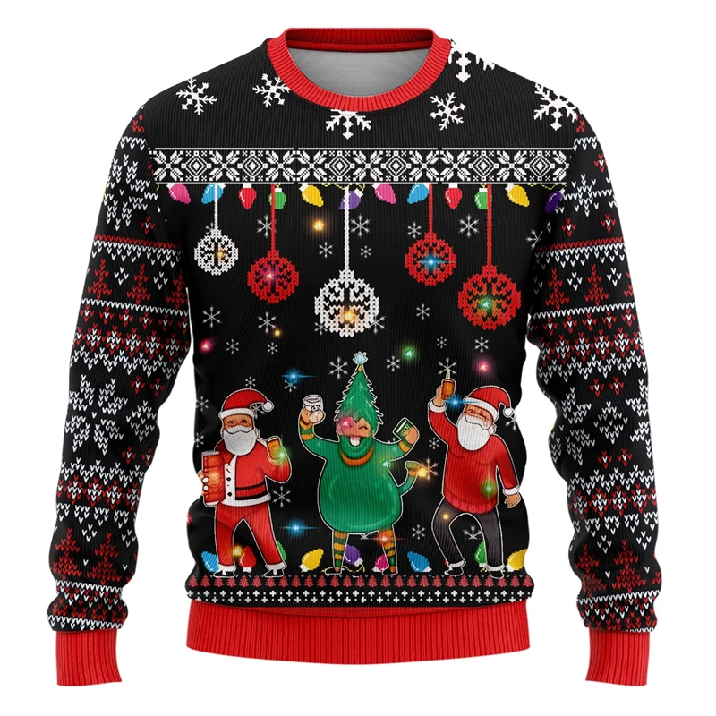 Fashion Santa Claus Ugly Christmas Sweater Trend Crew Neck 3D Printed Xmas Sweatshirt For Men Loose Harajuku Pullovers Tracksuit