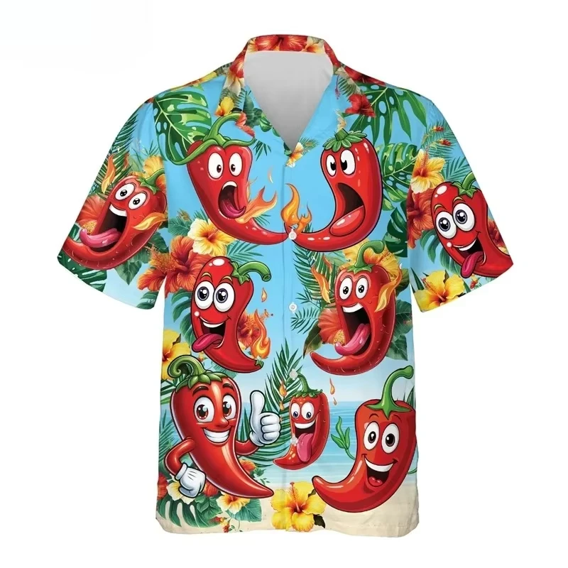 

Funny Chili Fruit Pattern Shirt for Men 3D Print Pepper Hawaiian Shirts Summer Button Short Sleeve Top Street Lapel Aloha Blouse