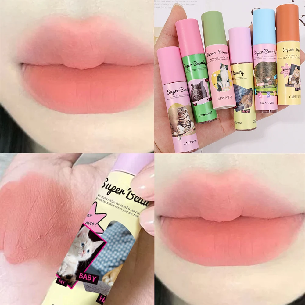 Matte Roze Rode Lipgloss Schattige Kat Nude Roze Fluwelen Waterdichte Duurzame Lip Glazuur Non-Stick Cup Lip Modder Lippenstift Make-Up Cosmetica