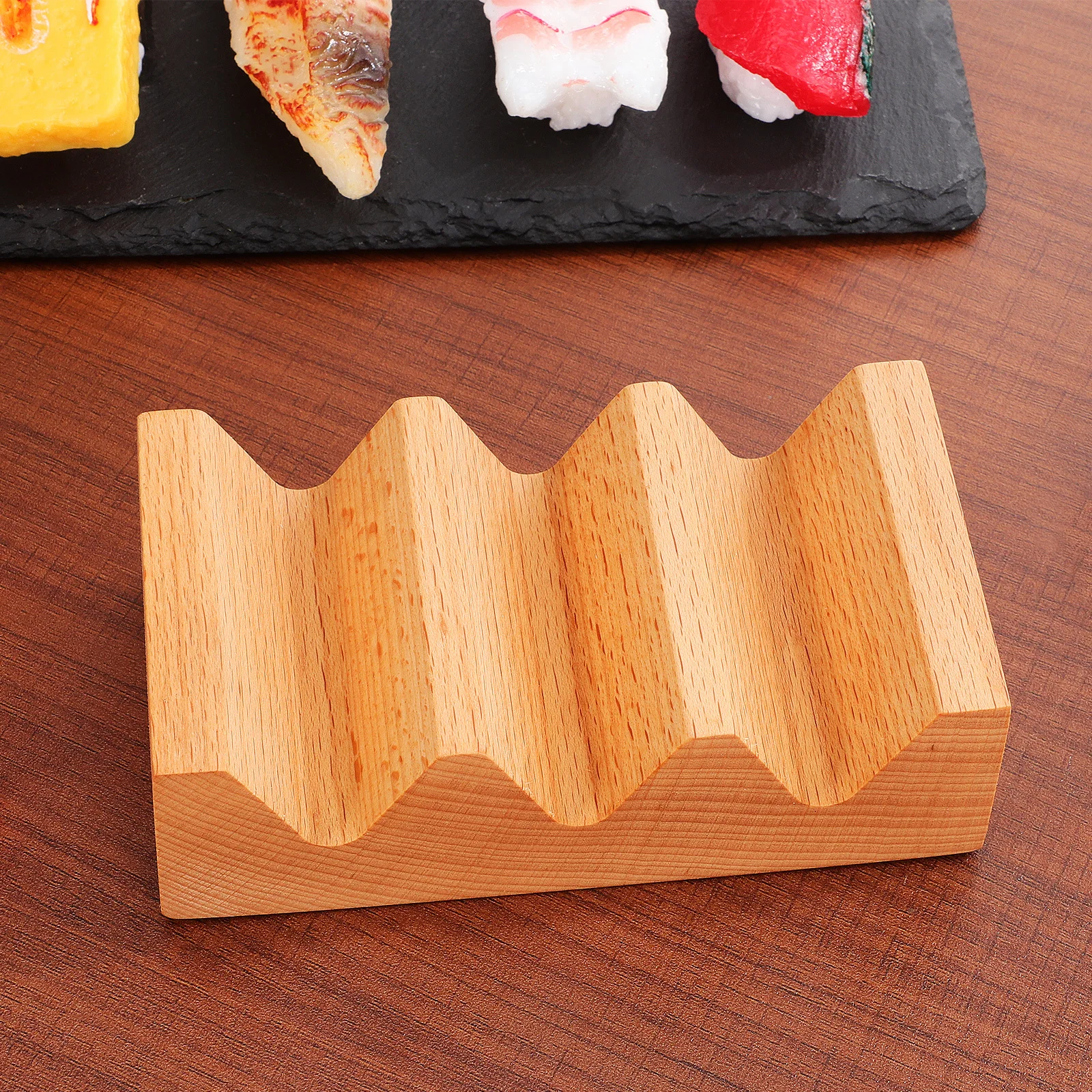 

Wooden Sushi Rack Natural Food Holder For Sushi Rolls Japanese Style Serving Tray Reusable Display Stand Kitchen Bar Tool